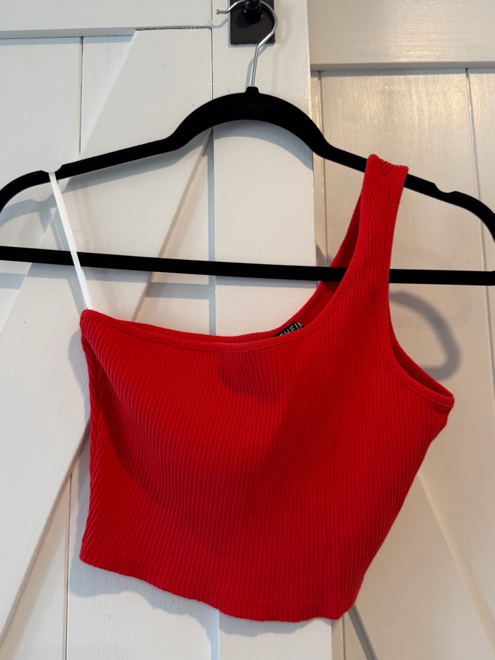 SHEIN Red Ribbed One Shoulder Crop Tank Top Size Medium